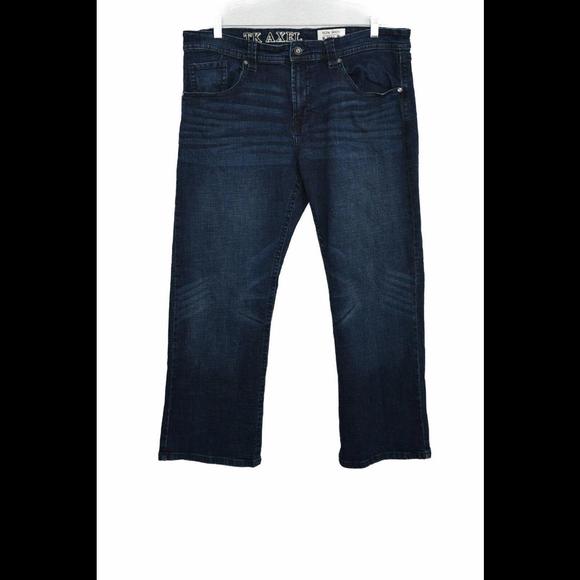 TK Axel Womens Blue Denim Slim Boot Jeans Cotton Solid Button & Zip Size 38x30 - Picture 1 of 5